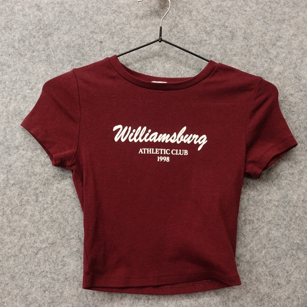 Williamsburg Athletic Club Y2K Baby Tee Women XS Maroon Preppy Crop Shirt GARAGE